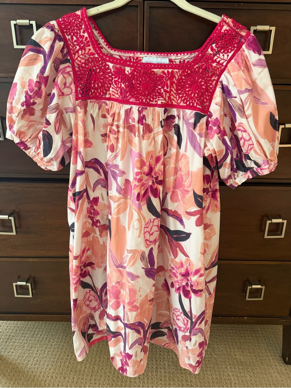 Mi Golondrina Pink Floral Embroidered Mini Dress
